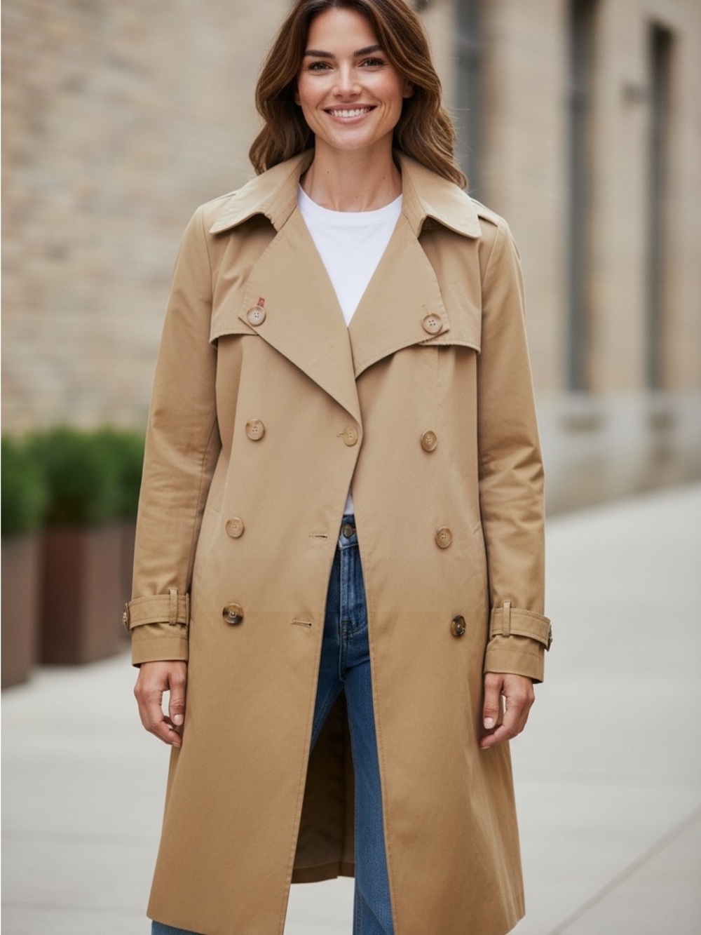 Tommy Hilfiger Women's Khaki Double-Breasted Trench Coat